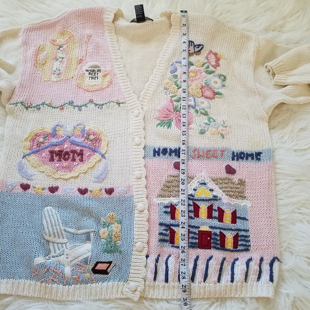 Vtg Gladys Bagley Granny Core Floral Embroidery Button Front Cardigan Sweater - Picture 12 of 12